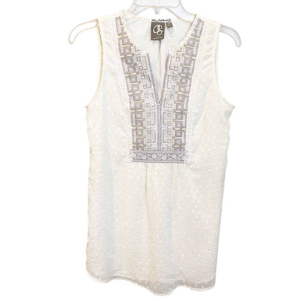 One September Anthropologie Swiss Dot Embroidered Sleeveless V-Neck Blouse XS